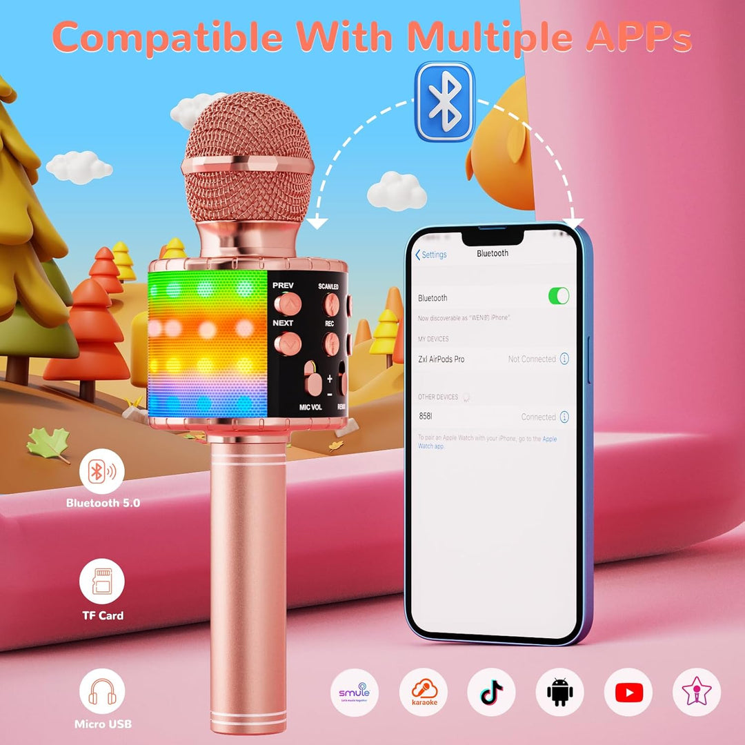 Magic Sing LED Karaoke Mikrofon Kinder, Drahtloses Bluetooth Spielzeug ab 3-12 Jahre Geschenk Mädche