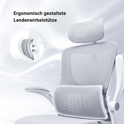 BASETBL Bürostuhl Ergonomisch hat Lordosenstütze und Verstellbarer Kopfstütze,Schreibtischstuhl mit