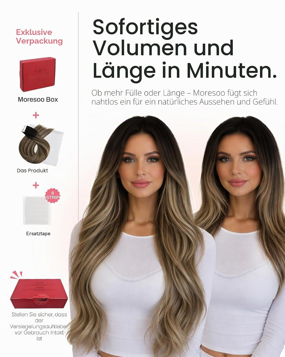 Moresoo Tape in Extensions Echthaar Dunkelbraun Invisible Tape Extensions Haarverlängerung Echthaar