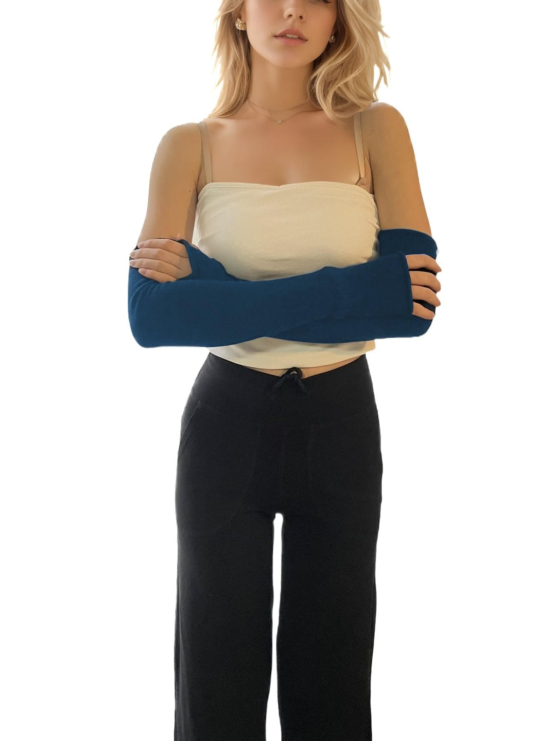 Prettystern Damen Kaschmir-Wolle Arm-Wärmer Lange Arm-stulpen Fingerlose Pulswärmer für Abendmode, L