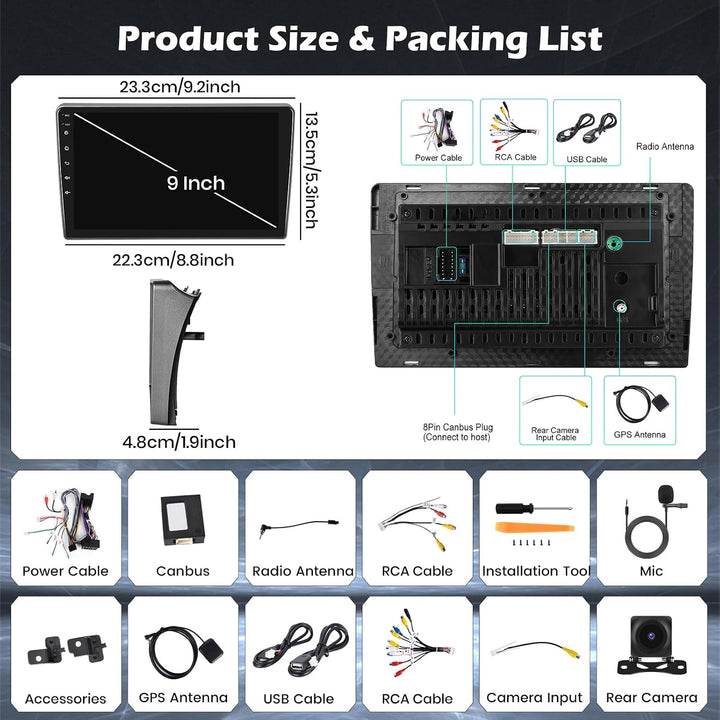 Hikity 4G+64G Android 15 Autoradio für Peugeot 407 2004-2008 9 Zoll | Wireless CarPlay, Android Auto