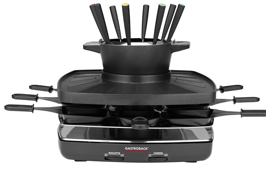 GASTROBACK 42567 Raclette Fondue Set Family and Friends, für 8 Personen mit grosser Gerippter Grillp