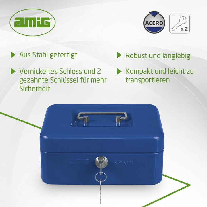 Amig - Sicher | Geldkassette | Safe für Geld, Scheine und Münzen | Mit Münzfach und 2 Schlüsseln | S