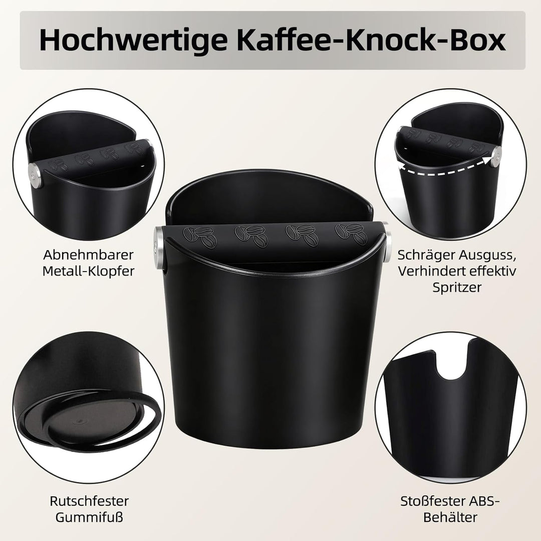 Abklopfbehälter für Siebträger mit Schalldämpfender Klopfstange und Bürste, Knock Box für Kaffeesatz