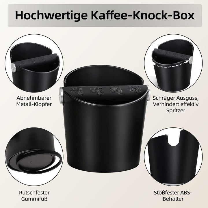 Abklopfbehälter für Siebträger mit Schalldämpfender Klopfstange und Bürste, Knock Box für Kaffeesatz