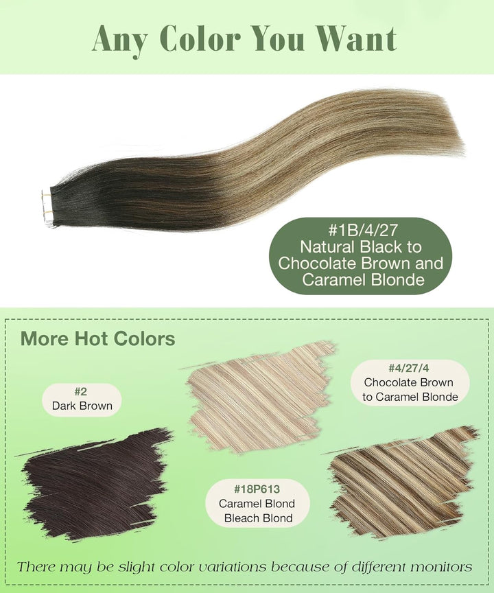 SURNEL Tape in Echthaar 20 Zoll,1B/4/27 Dunkle Wurzeln zu Blond Balayage Tape in Echthaarverlängerun