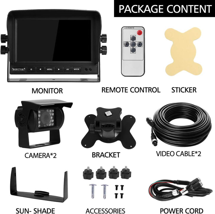 Dual-Rückfahrkamera-Set mit 7" TFT LCD Kfz-Monitor & Zwei 170° Weitwinkel- Rückfahrkameras, IP68 was