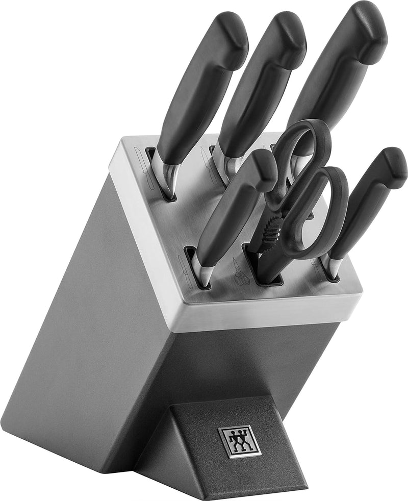 ZWILLING Selbstschärfender Messerblock, 7 teilig, grau, Vier Sterne & 38115001 Gemüsemesser-Set, 3 t