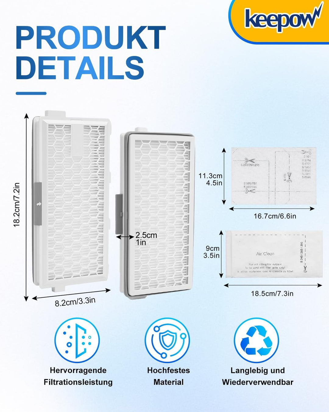KEEPOW 3 HEPA Airclean Plus 50 Filter + 3 Motorschutzfilter + 3 Abluftfilter für Miele Staubsauger,