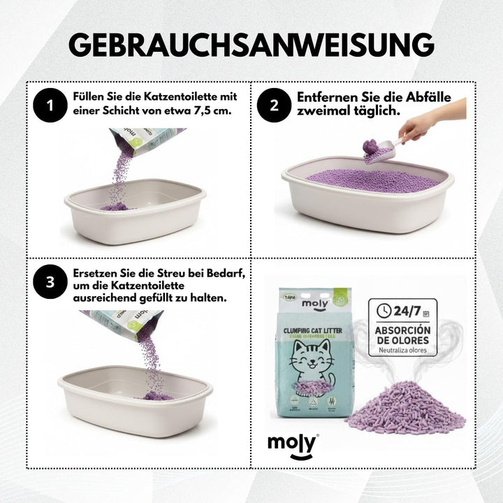 MOLY 2 x Tofu und Lavendel-Katzenstreu, 5,6 kg, 7,4 l, biologisch abbaubar und saugfähig, mit Lavend