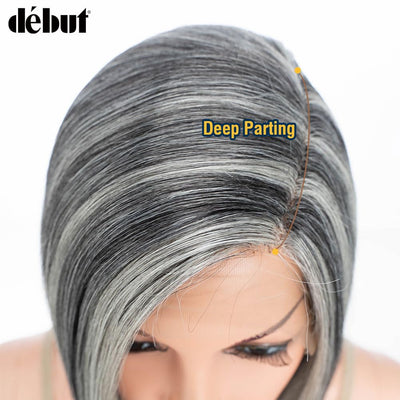Début Lace Front Perücke für schwarze Damen Bob Perücke für weisse Damen Kunsthaar 24 cm 120g Natur