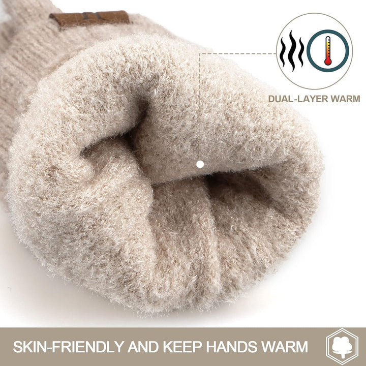 Damen Winter Warm Touchscreen Handschuhe Thermo Gestrickte Winterhandschuhe Doppellagige Strickhands