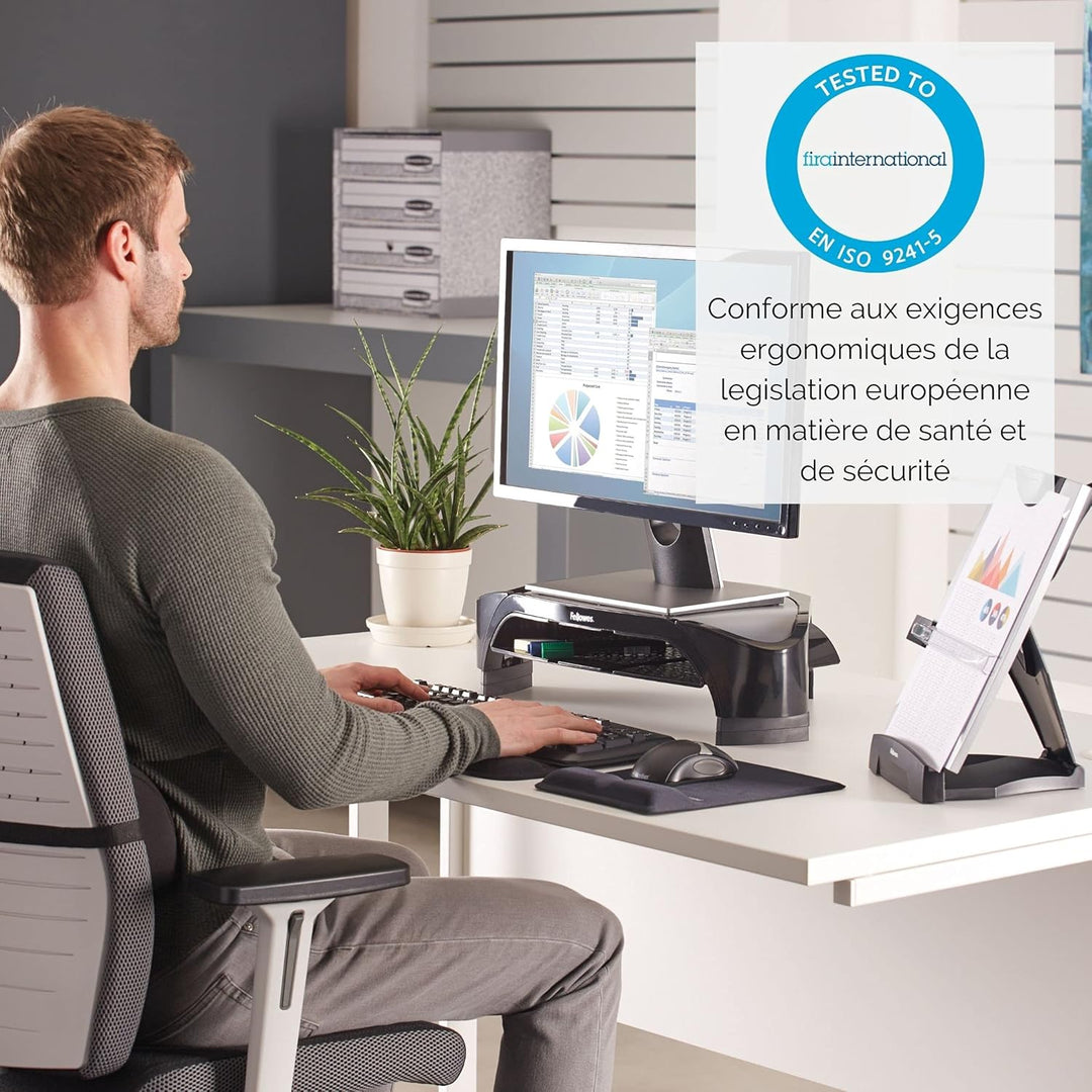 Fellowes Monitorständer Smart Suites Plus, höhenverstellbar, für Monitore bis 21 Zoll, platzsparende