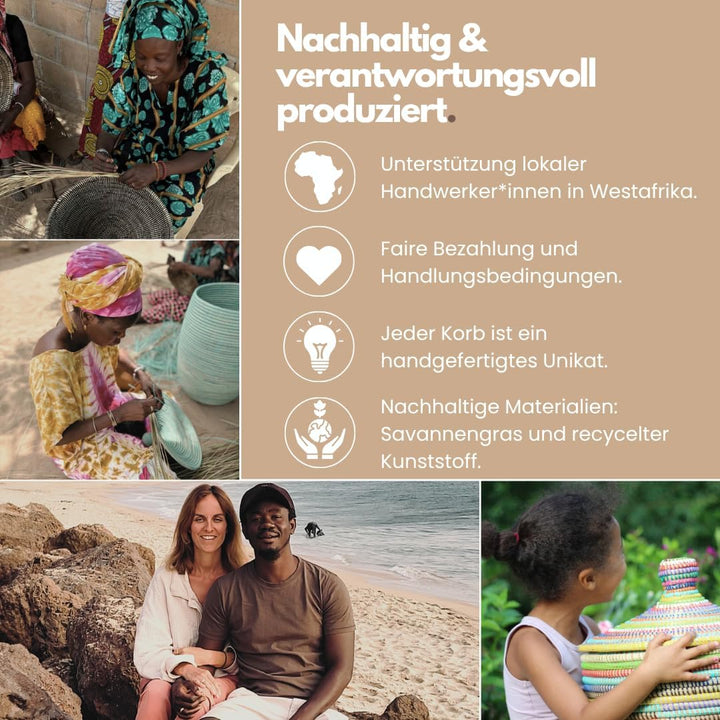Afrikanischer Korb mit Deckel | Geflochtener Korb KAOLACK | Handgefertigt aus Savannengras | Nachhal