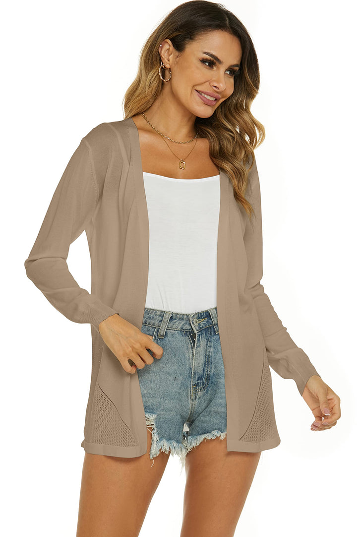 Ietaoo Damen Strickjacke Sommer Cardigan Elegant Lang Jacke Leichte Langarm Offene Strickjacke Somme