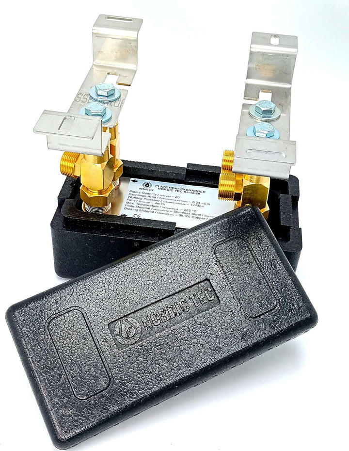 Edelstahl Plattenwärmetauscher Nordic Tec Ba-12-20 20 Platten 45kW 3/4” mit Isolierung mit Wandbefes