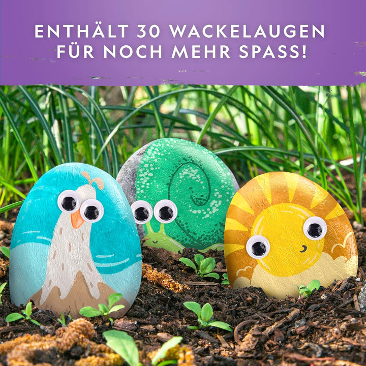 NATIONAL GEOGRAPHIC Steine Bemalen Set – Bastelset für Kinder, 15 Flusssteine mit 10 Farben &amp; Zubehö