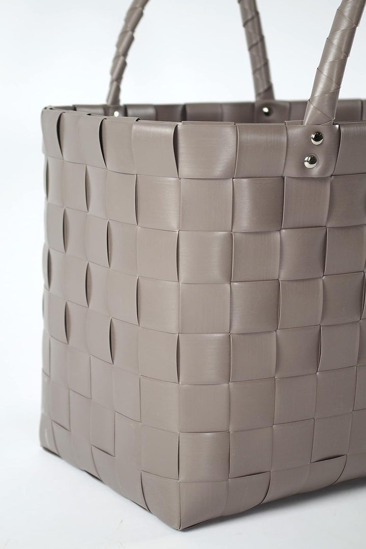 Kobolo Tasche Einkaufskorb geflochten Kunststoff Shopper - GREY XXL - 36x22x28 cm