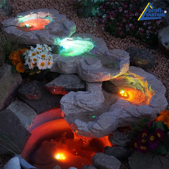 AMUR Solar GARTENBRUNNEN Bachlauf QUELLBACH II mit LED-Licht/Hybrid-System, 230V ZIERBRUNNEN VOGELBA