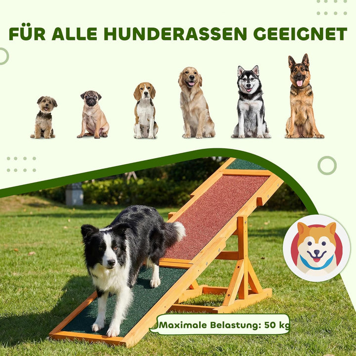 PawHut Hundewippe Hunde Agility Wippe Holz Welpenspielzeug Agility Training Hundesport für grosse Hu