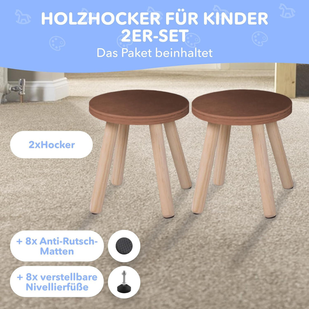 Cateam Tritthocker aus Holz für Kinder und Kleinkinder – 2er-Set – Nussbaum – Kinderhocker mit auszi