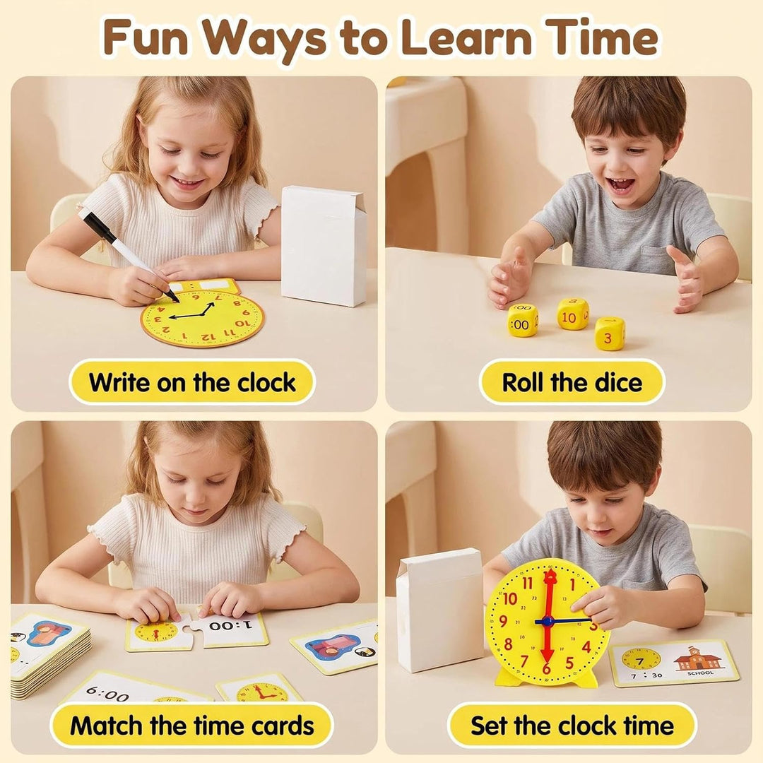 Lernuhr Kinder mit Abwischbare Schreibtafel und Kugelschreiber, B