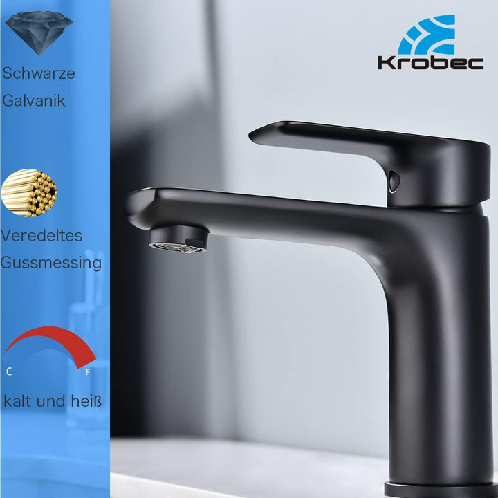 Krobec Wasserhahn Badezimmer Waschbecken Messing (mattschwarz), Mattschwarz