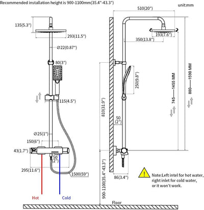 PHASAT Duschamatur Schwarz Bad Duschset Duschsystem Regendusche mit Armatur Thermostat Überkopfbraus