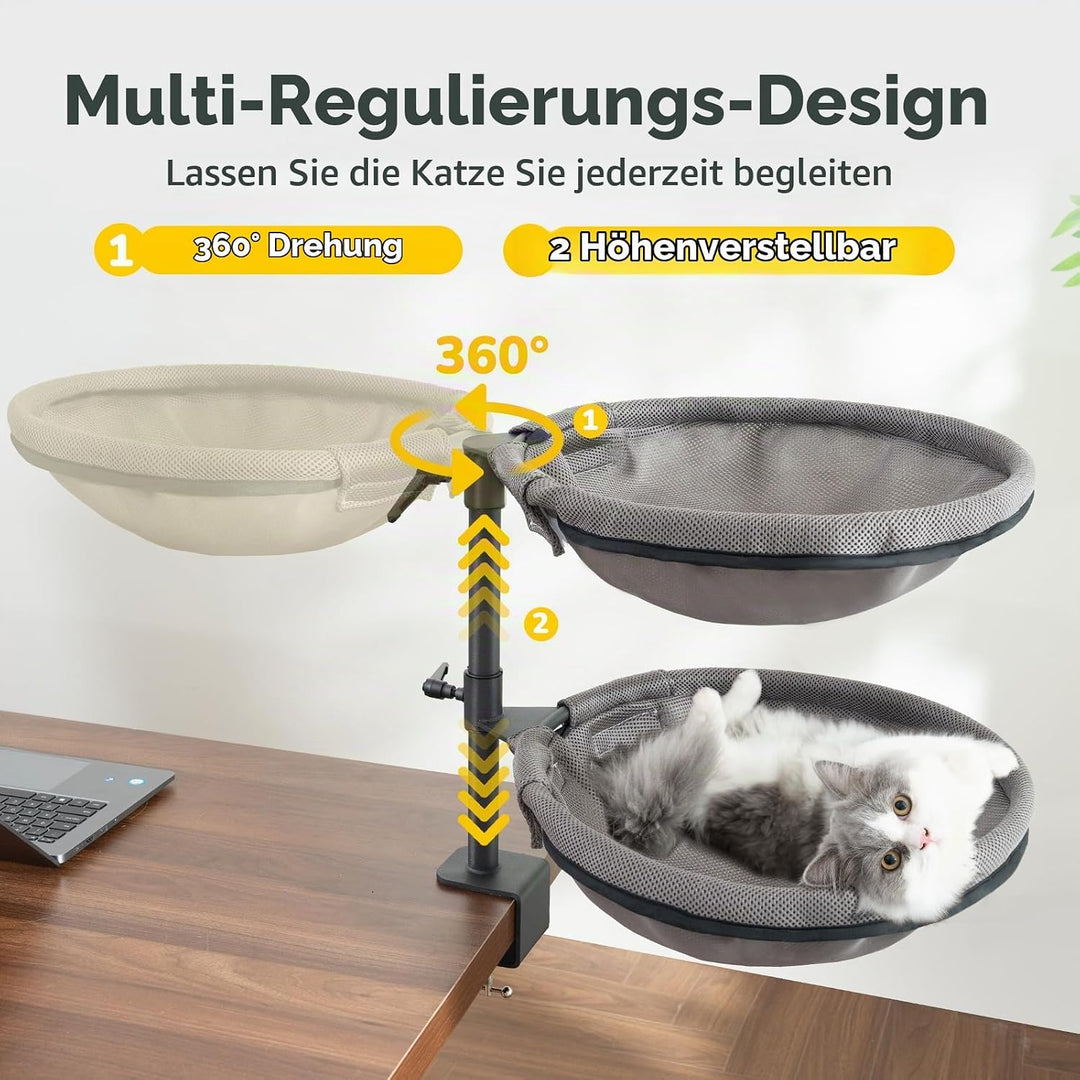 CATISM 2 Katzenbett für Schreibtisch - 360° drehbar &amp; höhenverstellbar katzenkorb, Katzenhängematte