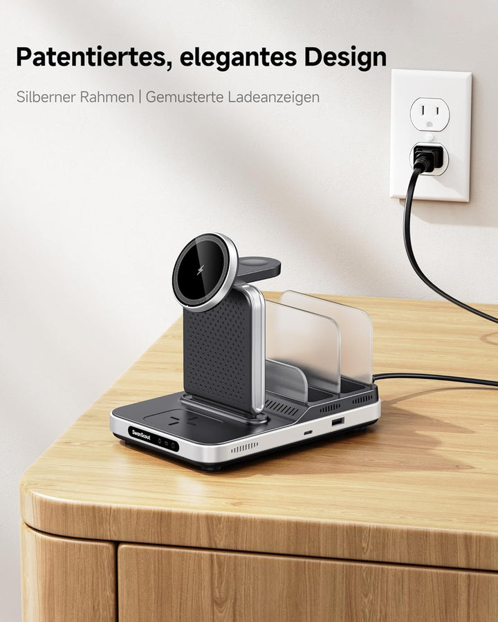 SwanScout Induktive Ladestation für iPhone, 5 in 1 Ladestation für iPhone Air/17/16/15/14/13/12 Seri