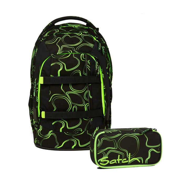 Satch Pack Schulrucksack Set 2tlg. mit Schlamperbox Green Supreme, Green Supreme