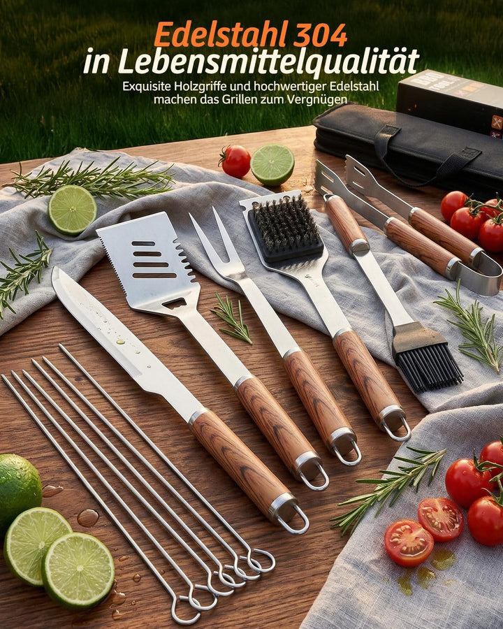 Grillbesteck Set, 17-teilig Edelstahl Grill Zubehör mit Tragetasche, Umfassendes Grillbesteck für da