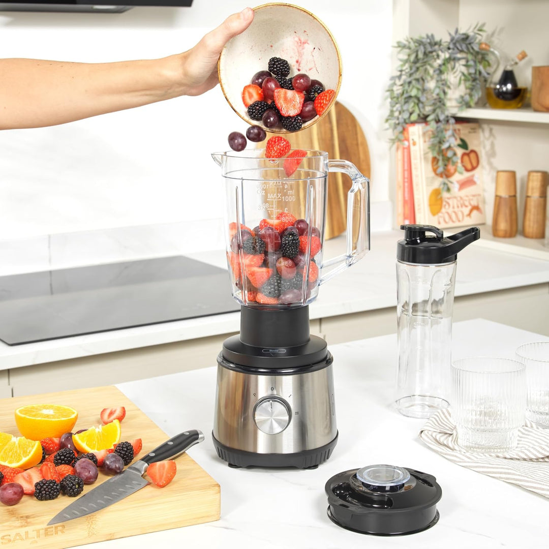 Salter 4-in-1 Entsafter & Mixer – Obstentsafter & Smoothie-Maker, 1L Mixbehälter, inklusive 600ml Sp