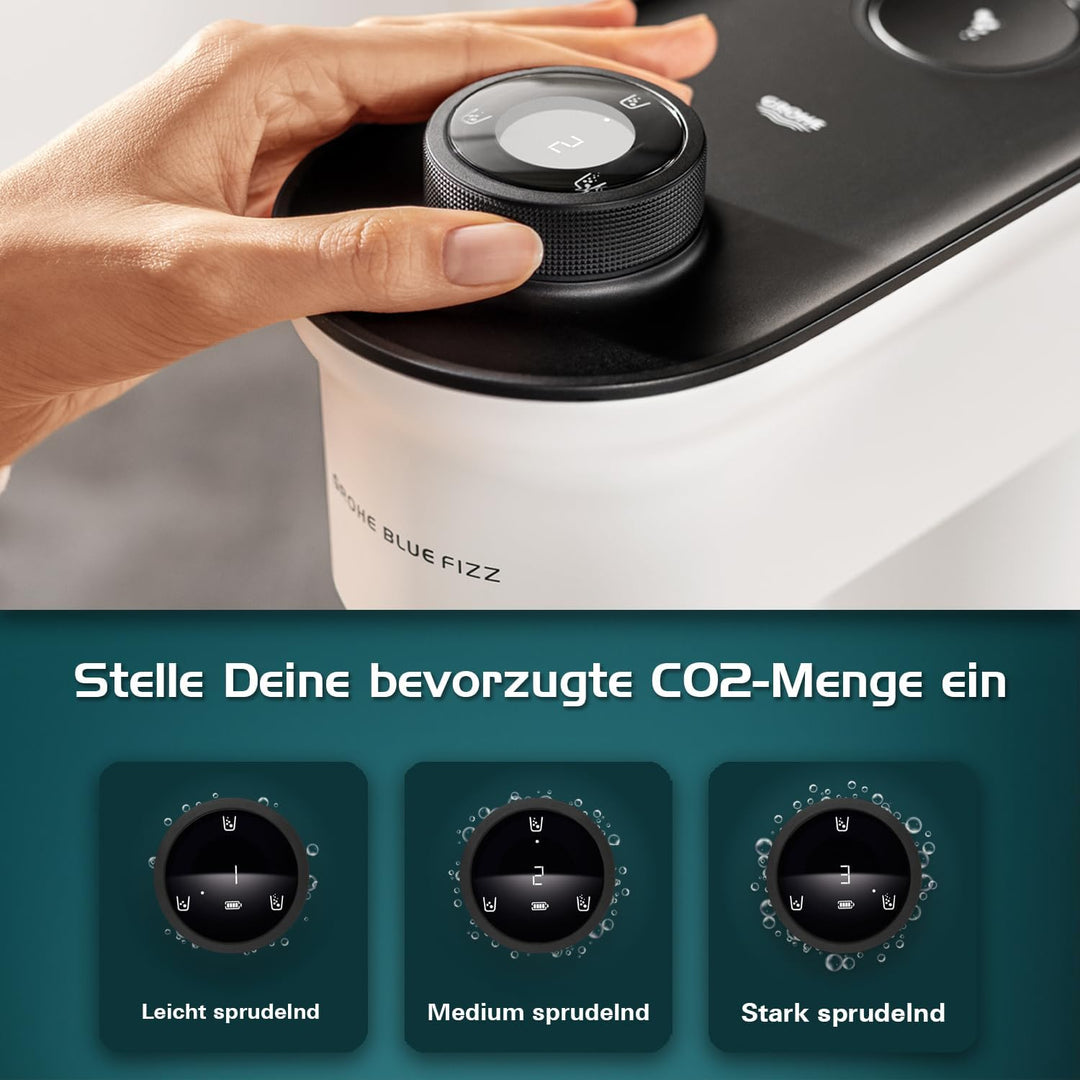 GROHE Blue Fizz Advanced - Wassersprudler Set (mit CO2-Füllstandsanzeige, 3 einstellbare CO2 Stufen,