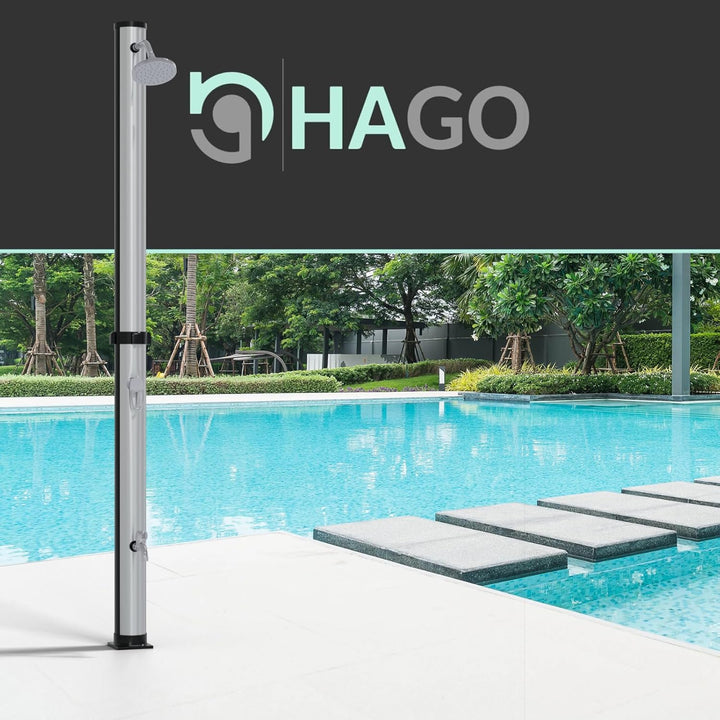 HAGO Solardusche | 20L | rund | Schwarz/Silber | Pooldusche | Campingdusche | Gartendusche | Outdoor