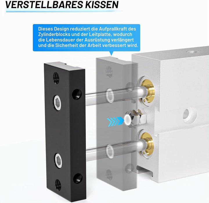 TAILONZ PNEUMATIC 10mm Bohrung 100mm Hub Doppelstange Doppeltwirkend Aluminium Druckluftzylinder TN1