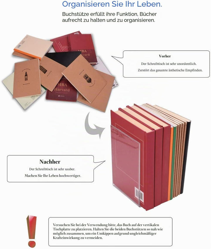 Buchstützen, 8 Stück, rutschfest, schweres Metall, langlebig, stabil, robust, für Bücher, Organizer,