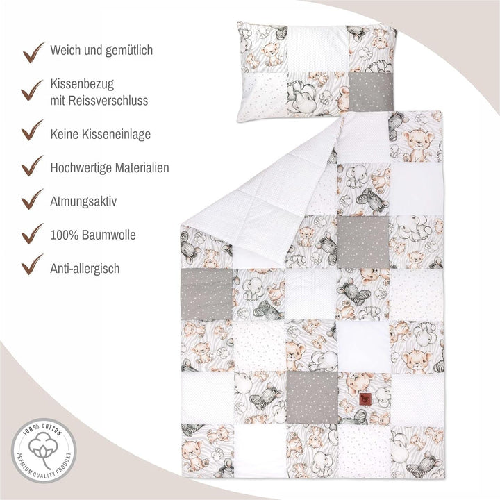Pepi - Patchwork Baby Bettdecke und Kissen - Baby Decke und Kissen Set - Kinderbettdecke - Bettdecke