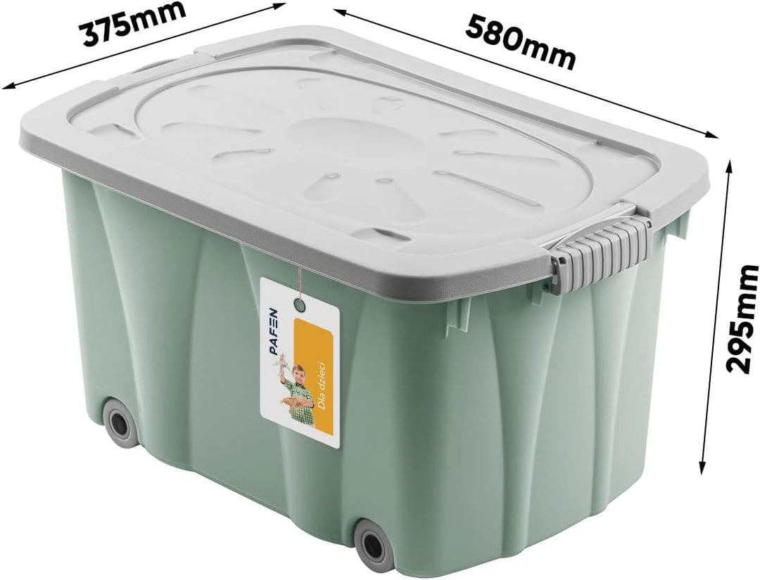 PAFEN Piraten Spielzeugkiste 49l mit Rollen - Schatzkiste 58 x 29,5 x 37,5cm - Spielzeugbehälter Auf