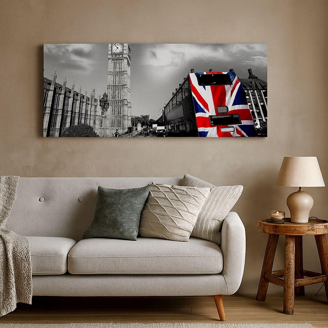 Panorama Bilder auf Leinwand 100x40cm Leinwandbild Bus London Big Ben Gebäude Gross Wanddeko Bild Sc