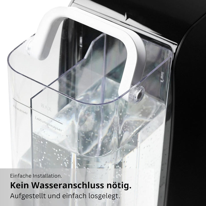 OsmoFresh® Auftisch Osmoseanlage Quella Life Black Edition mit 6 Temperaturstufen (~15-100°C) mobil