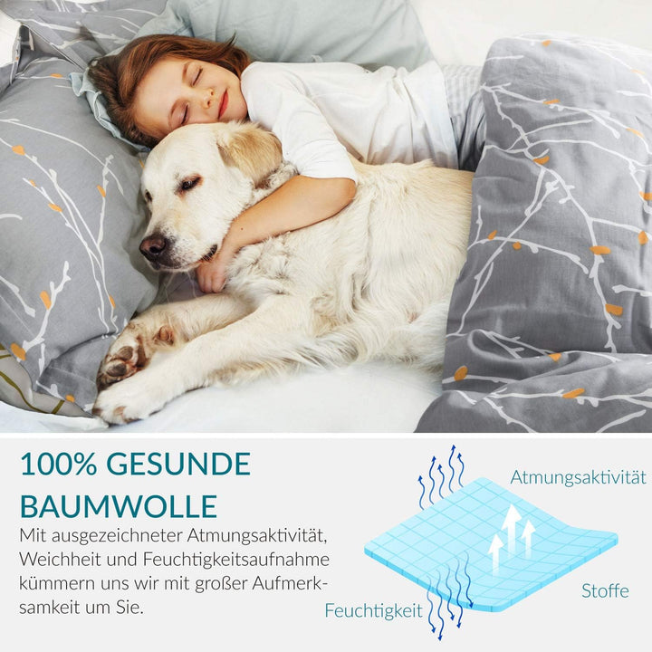 BEDSURE Bettwäsche 220x240 Baumwolle Grau - Bettwäsche-Sets 220 x 240 cm Bettbezug 3teilig mit 2 Kis