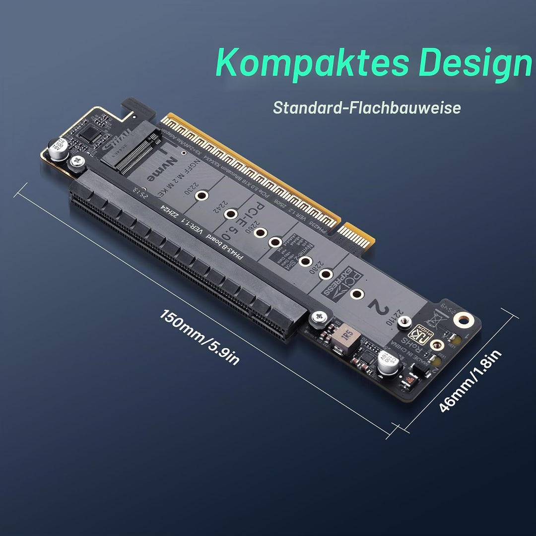 SinLoon PCIe 5.0 X16 Erweiterungskarte, PCIe Bifurcation Riser Card, Teilt X16 Slot in X8+X4+X4, Unt