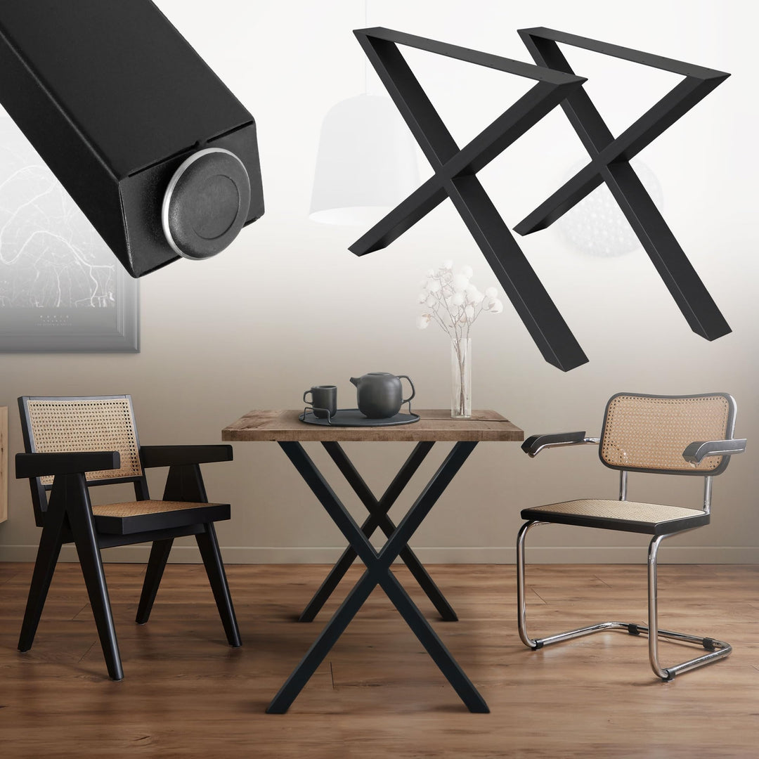 ECD Germany 2X Tischbeine X-Design X-Form, 60 x 72 cm, Schwarz, pulverbeschichtete Stahl, Industried