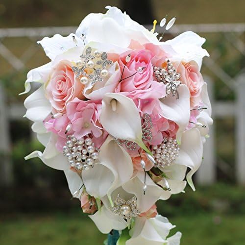 IFFO-Hochzeit-Bouquet, Calla Lilien, Rose, Diamanten, Perle. Rose