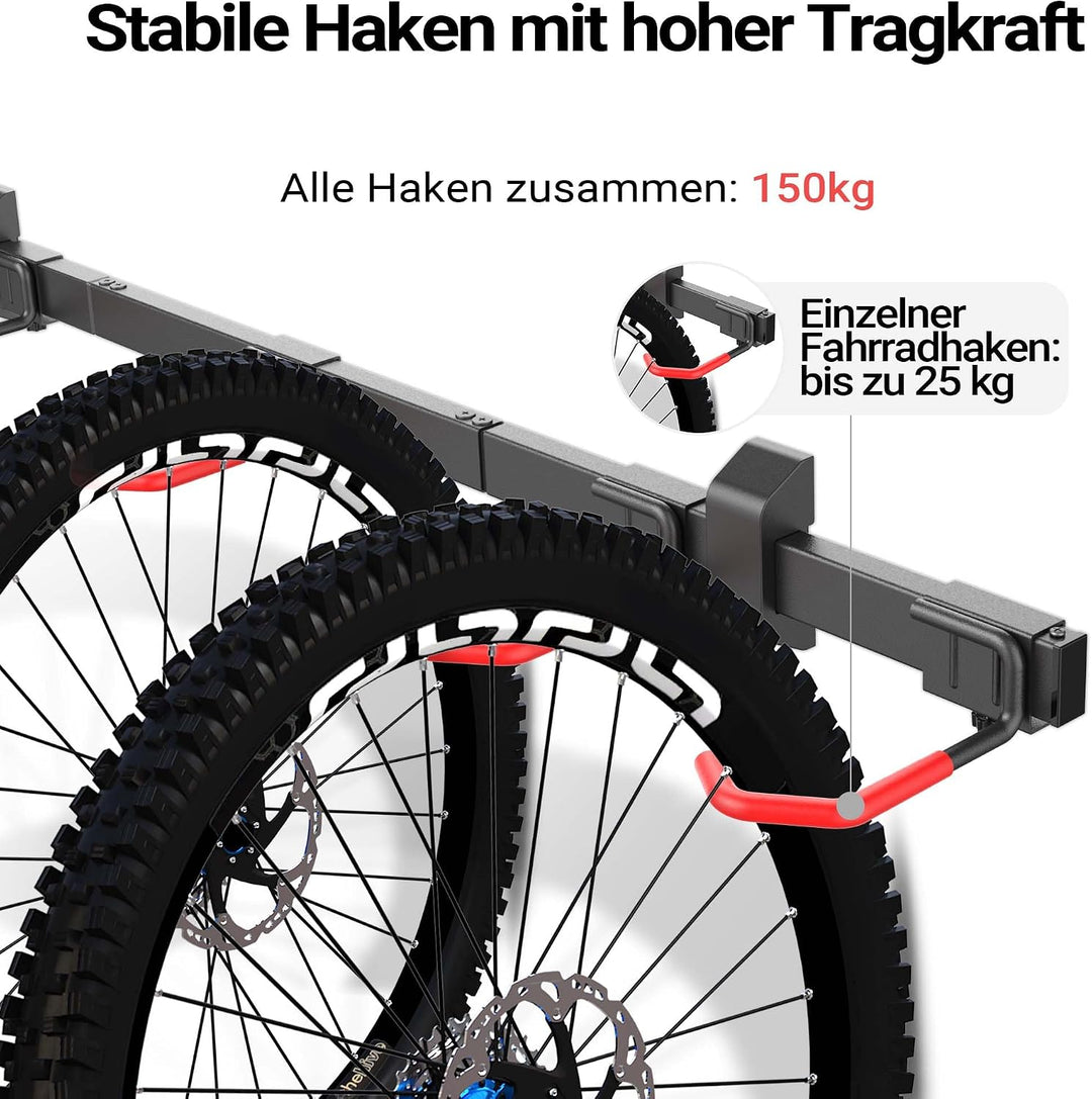 Wiltec Fahrrad Wandhalterung für 6 Fahrräder 160,4 x 18 x 10,5 cm bis 150 kg, Universal Fahrradhalte