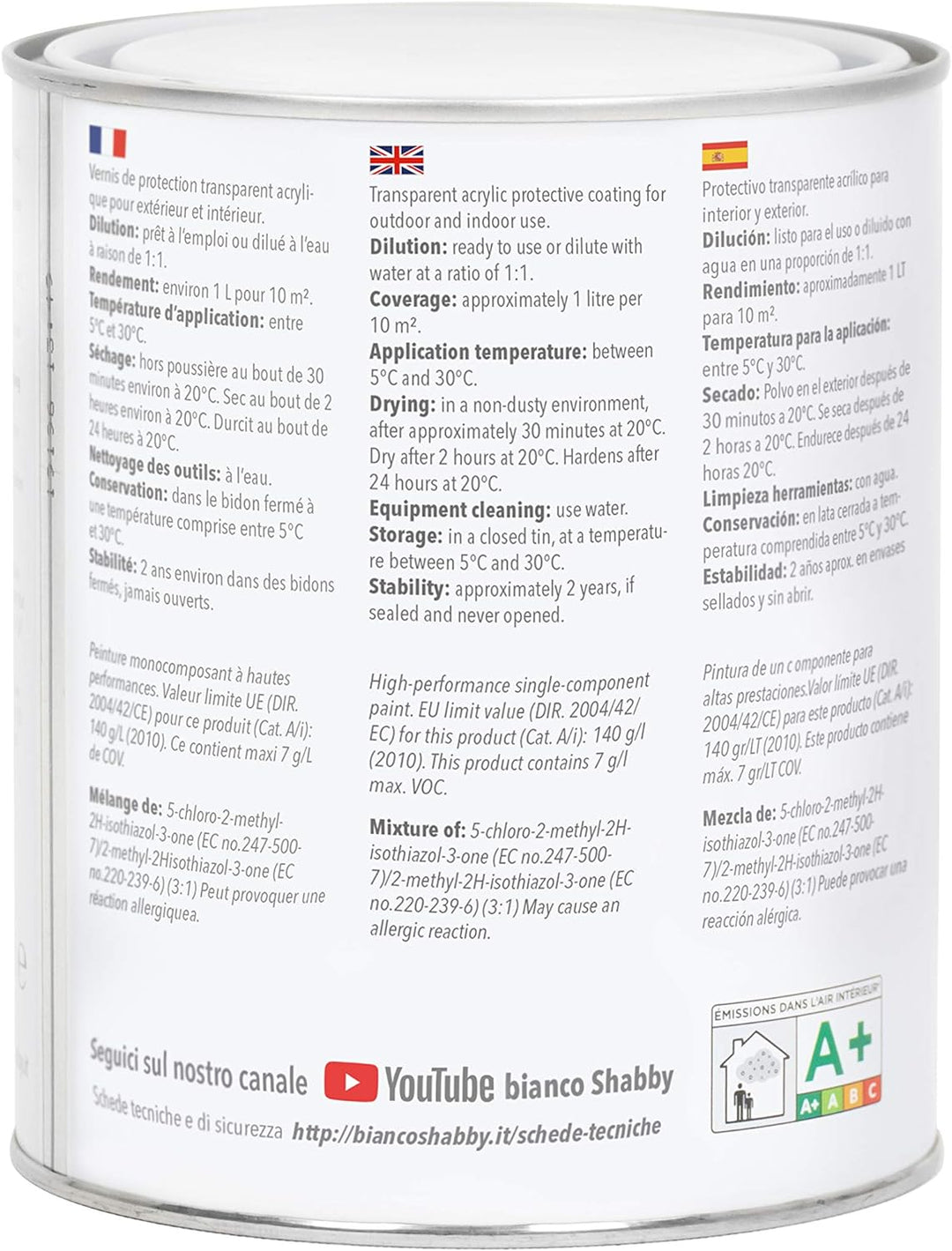 bianco Shabby Hintergrund/Finish transparent matt für Chalk Paint (1 Litre)