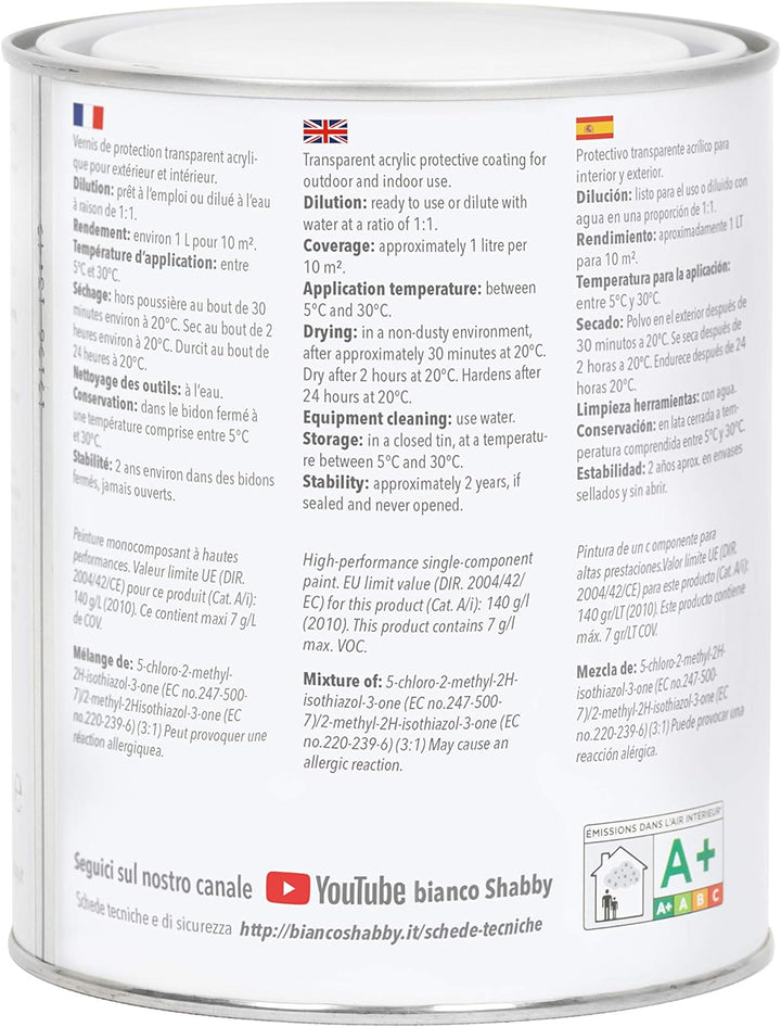 bianco Shabby Hintergrund/Finish transparent matt für Chalk Paint (1 Litre)