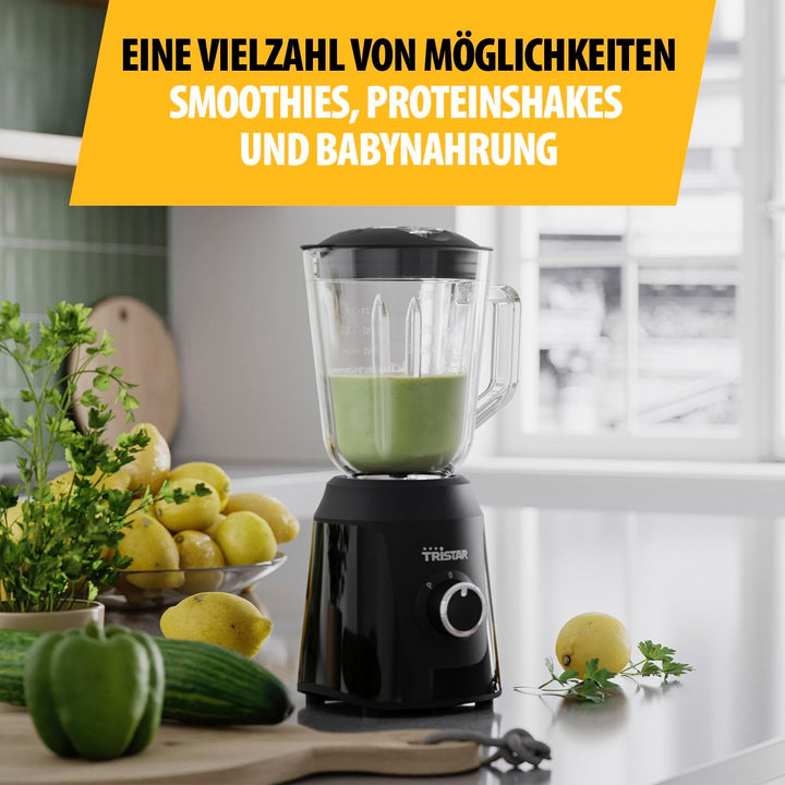 Tristar Standmixer, 1 L Mixbehälter aus Glas, 2 Geschwindigkeitsstufen, Pulsfunktion zum Zerkleinern