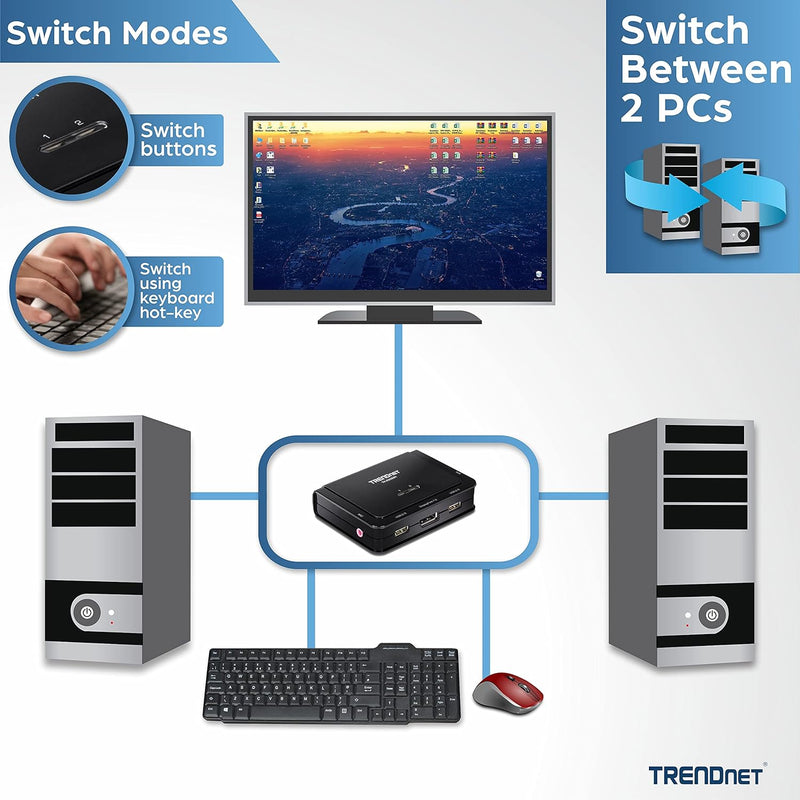 TRENDnet TK-220DPI 2-Port 4K DisplayPort 1.2 KVM-Switch mit Audio, 4K UHD (3840 x 2160@60Hz), 3,5-mm